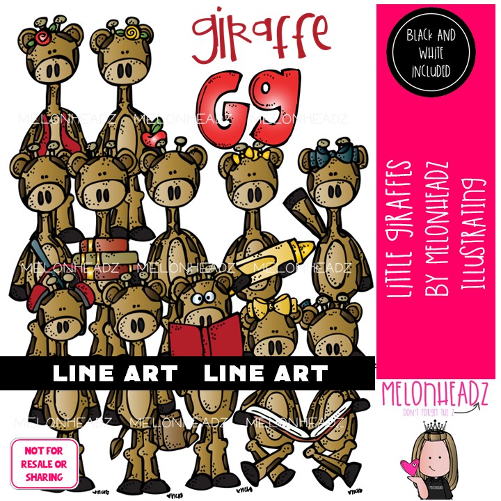Little Giraffes clip art, animal LINE ART and Black and White