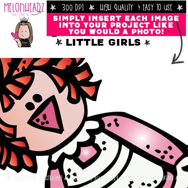 Little Girls clip art, toddler, toy COLORED Version - Image 3