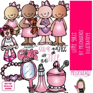 Little Girls clip art, toddler, toy COLORED Version