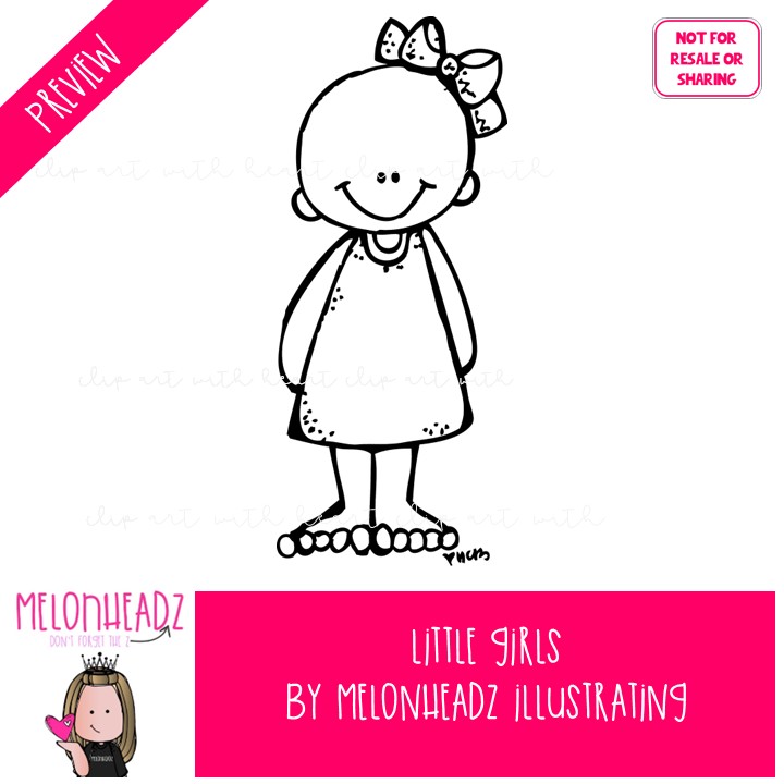 Little Girls clip art, toddler, toy LINE ART and BLACK AND WHITE - Image 2