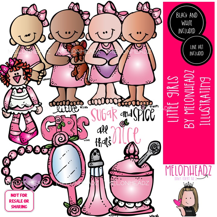 Little Girls clip art, toddler, toy COMBO PACK