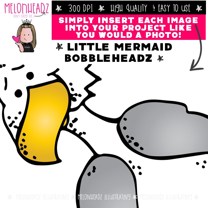 Little Mermaid clip art, Bobbleheadz, literature, book companion COLORED Version - Image 3