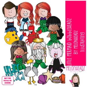 Little Mermaid clip art, Bobbleheadz, literature, book companion COLORED Version