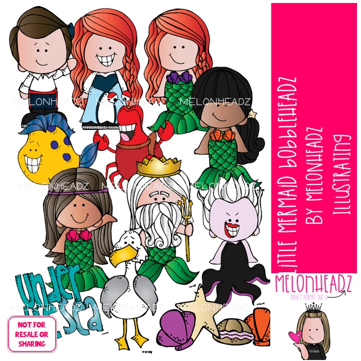 Little Mermaid clip art, Bobbleheadz, literature, book companion COMBO PACK