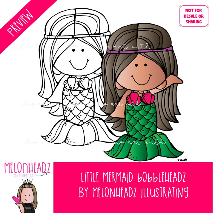 Little Mermaid clip art, Bobbleheadz, literature, book companion COMBO PACK - Image 2