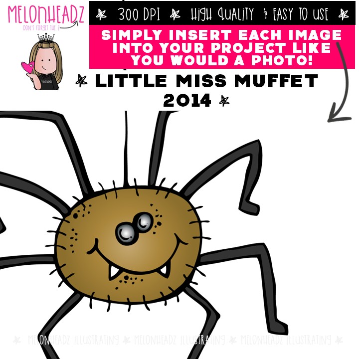 Little Miss Muffet clip art 2014, Nursery Rhyme, Literature Mini - Image 3