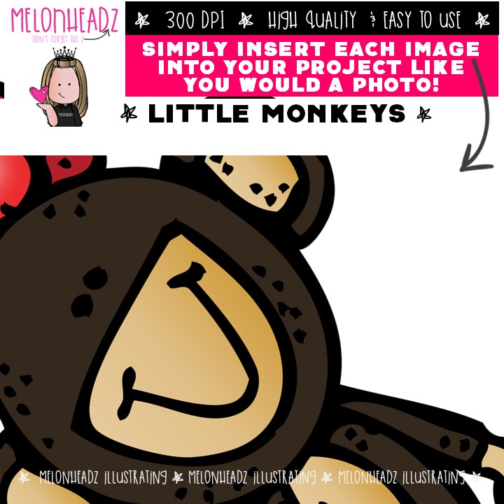 Little monkeys clip art, primate COMBO PACK - Image 3