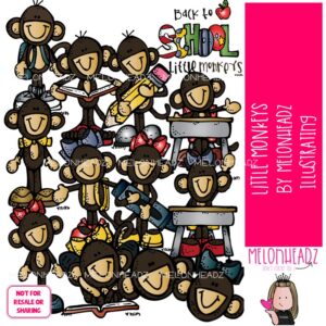 Little Monkeys clip art, primate COLORED Version
