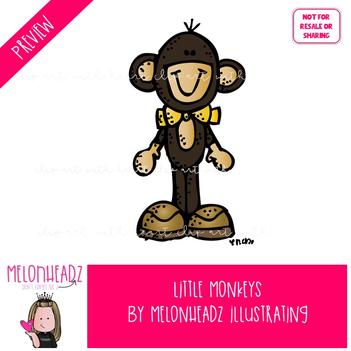 Little Monkeys clip art, primate COLORED Version - Image 2