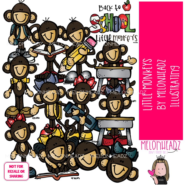 Little Monkeys clip art, primate COLORED Version