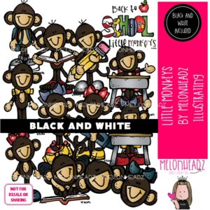 Little Monkeys clip art, primate LINE ART and BLACK AND WHITE