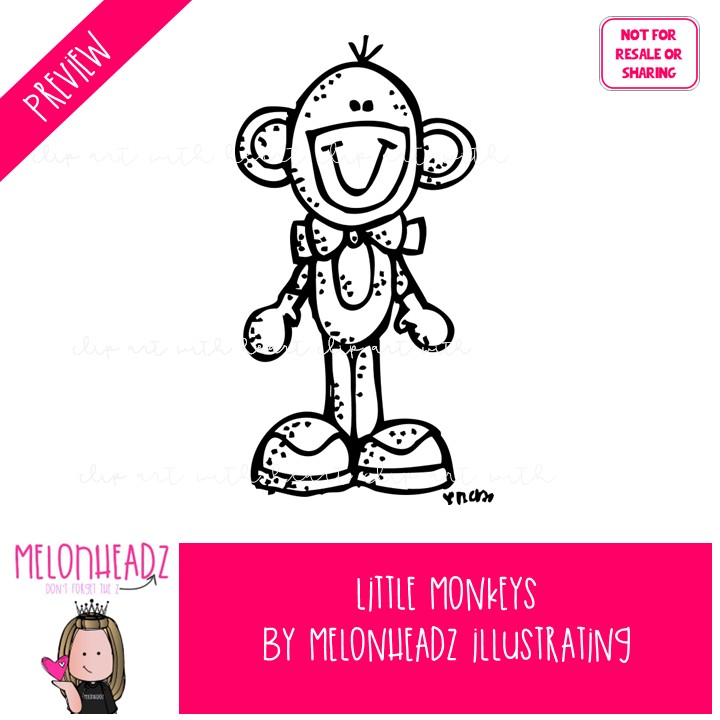 Little Monkeys clip art, primate LINE ART and BLACK AND WHITE - Image 2