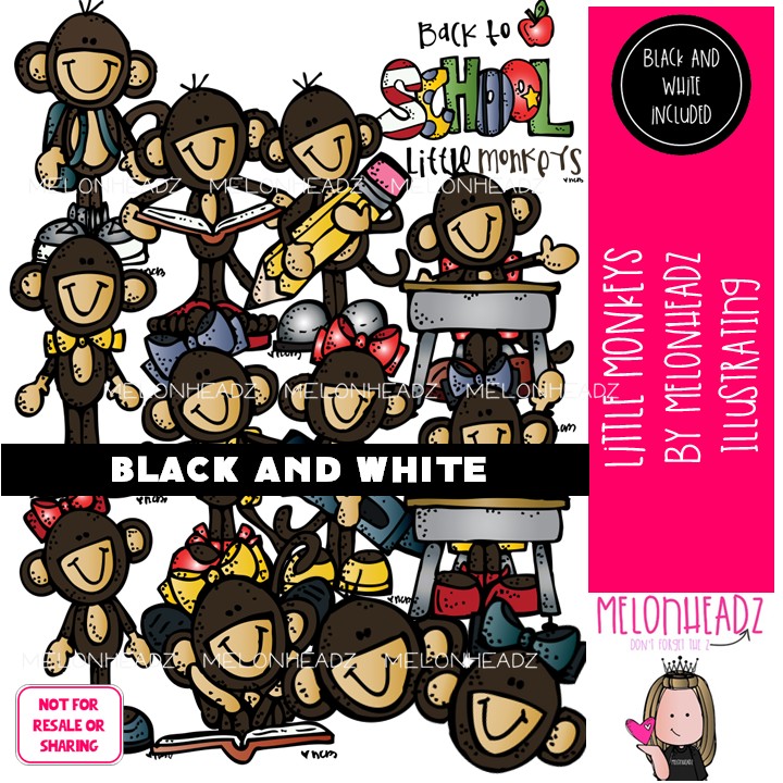 Little Monkeys clip art, primate LINE ART and BLACK AND WHITE