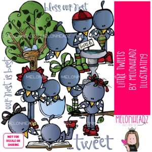Little Tweets clip art, bird, tree COLORED Version