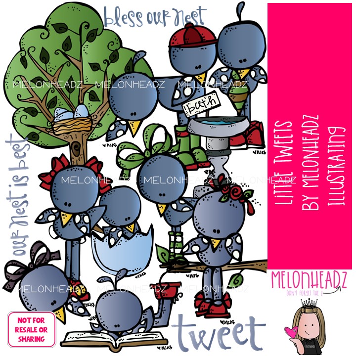 Little Tweets clip art, bird, tree COLORED Version