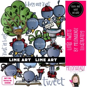 Little Tweets clip art, bird, tree LINE ART and BLACK AND WHITE