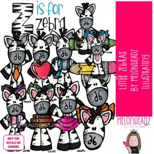 Little Zebras clip art, school COLORED Version