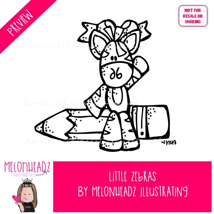 Little Zebras clip art, school LINE ART and BLACK AND WHITE - Image 2