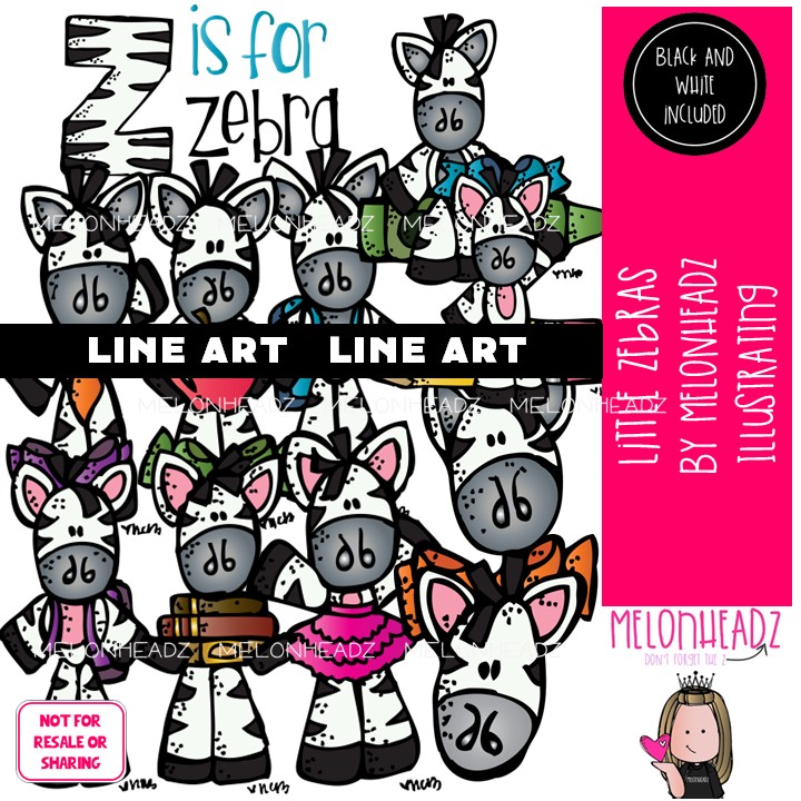 Little Zebras clip art, school LINE ART and BLACK AND WHITE