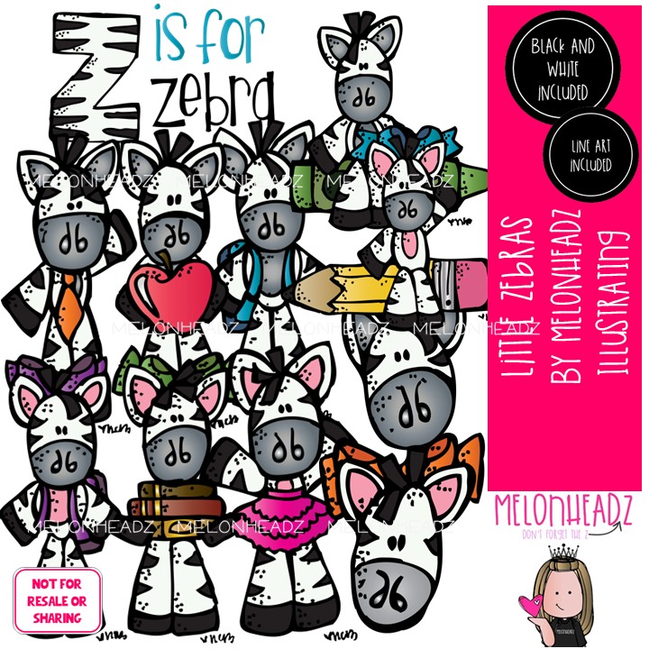 Little zebras clip art, school COMBO PACK