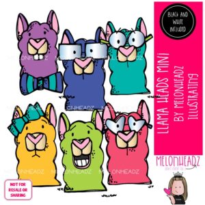 Llama heads clip art, bright Mini