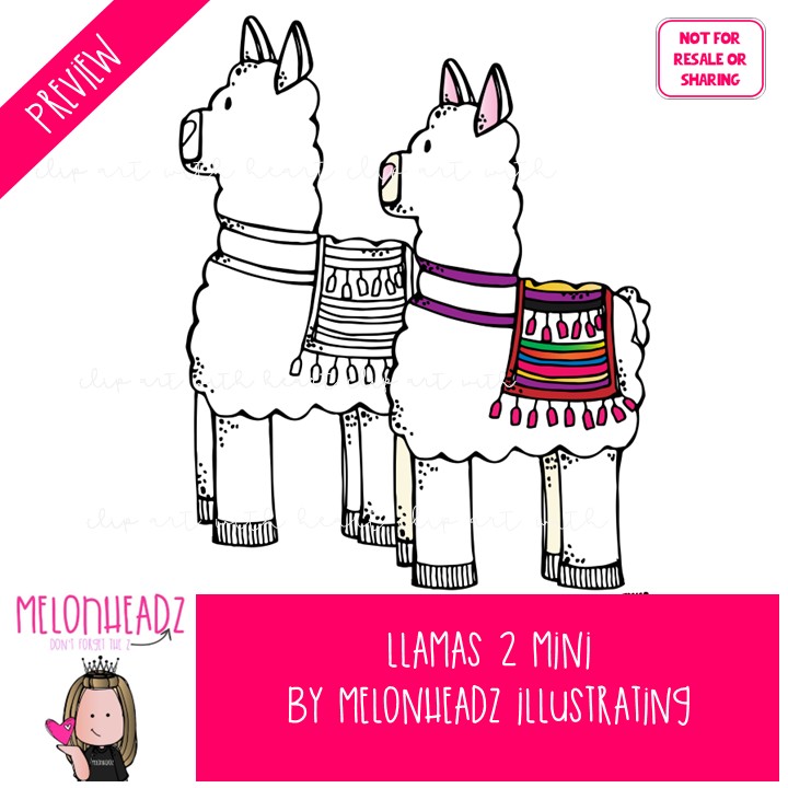 Llama clip art 2, digital paper Mini - Image 2