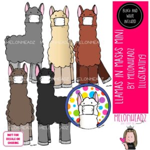 Llamas in masks clip art, pandemic, social distance Mini