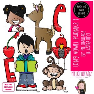 Long Vowel E clip art, Phonics, Parts of Speech Mini
