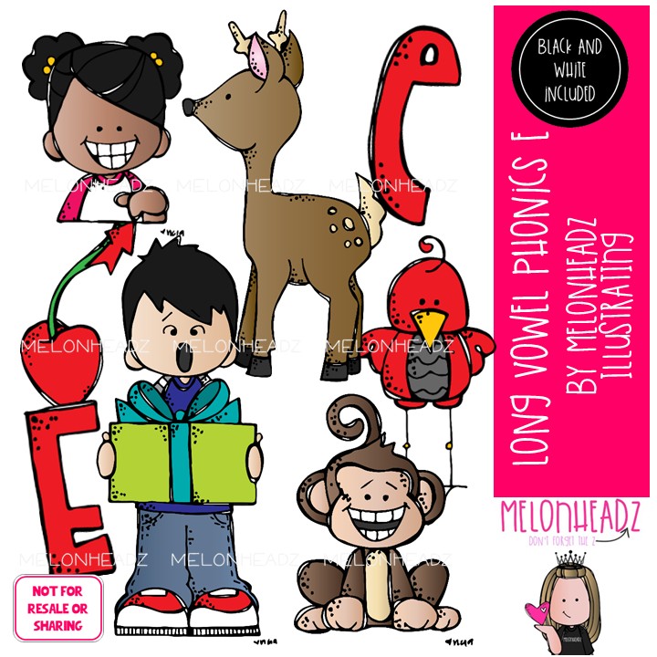 Long Vowel E clip art, Phonics, Parts of Speech Mini