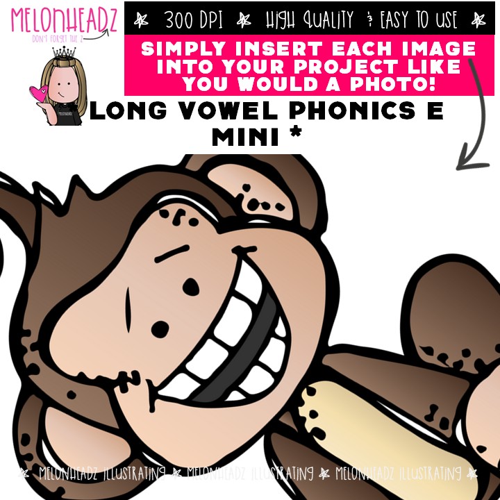 Long Vowel E clip art, Phonics, Parts of Speech Mini - Image 3