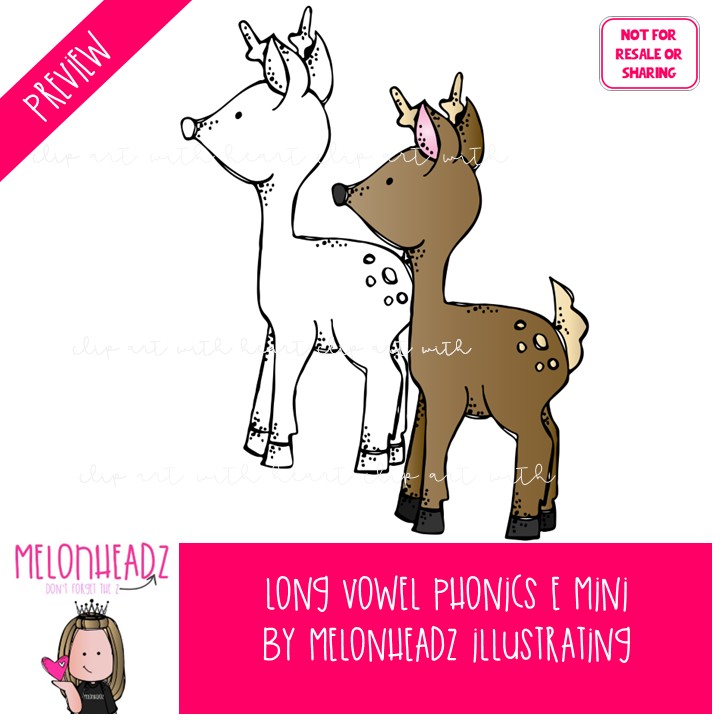 Long Vowel E clip art, Phonics, Parts of Speech Mini - Image 2