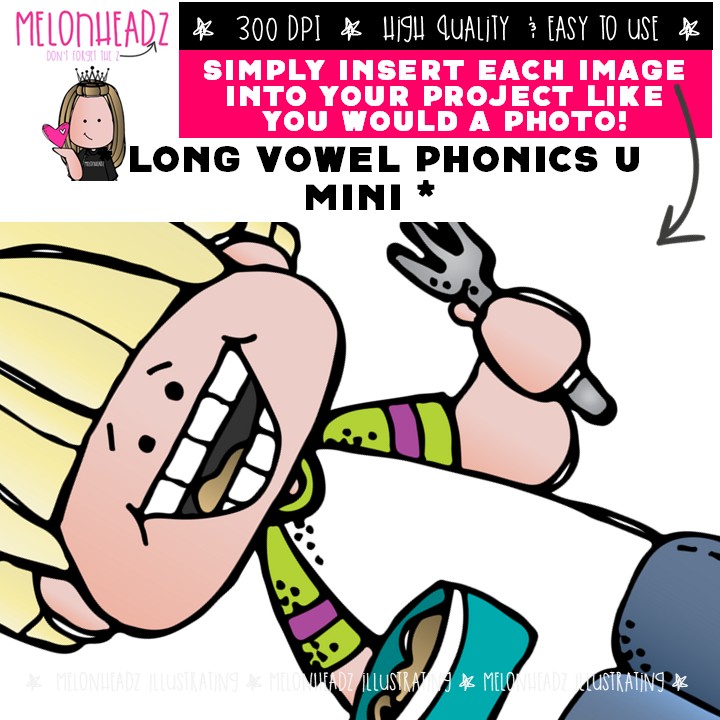 Long U Vowel clip art, Phonics, parts of speech Mini - Image 3