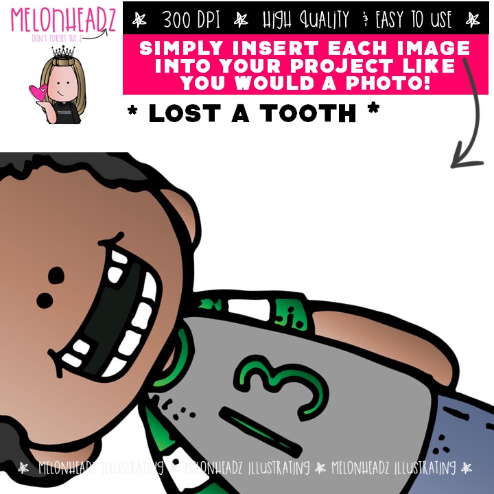 Lost a Tooth clip art, Kidlettes, Bobbleheadz, Lil Bitz COMBO PACK - Image 3