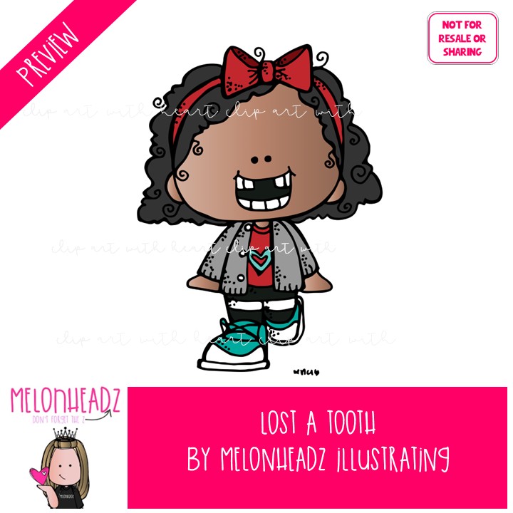 Lost a Tooth clip art, Kidlettes, Bobbleheadz, Lil Bitz COLORED Version - Image 2