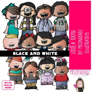 Lost a Tooth clip art, Kidlettes, Bobbleheadz, Lil Bitz BLACK AND WHITE