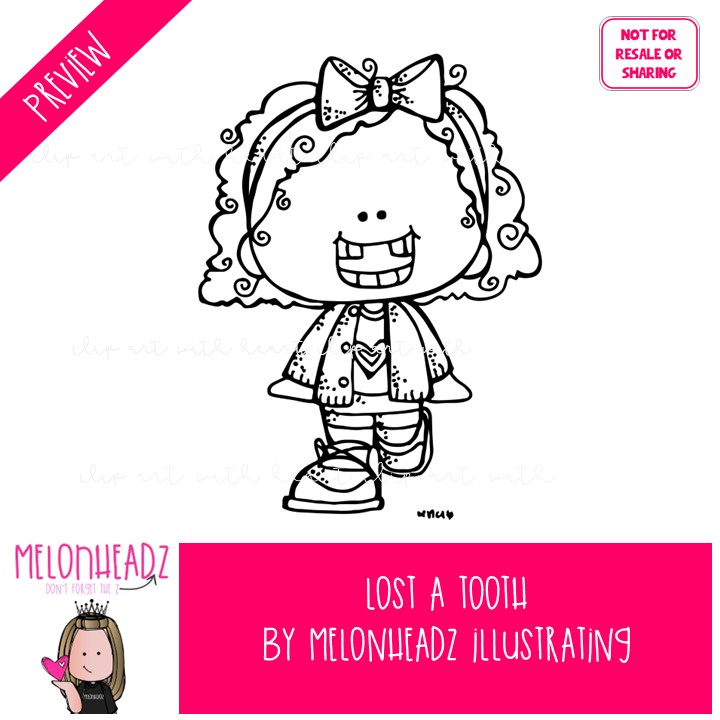 Lost a Tooth clip art, Kidlettes, Bobbleheadz, Lil Bitz BLACK AND WHITE - Image 2