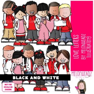 Love Letters clip art, Valentine's Day clip art BLACK AND WHITE