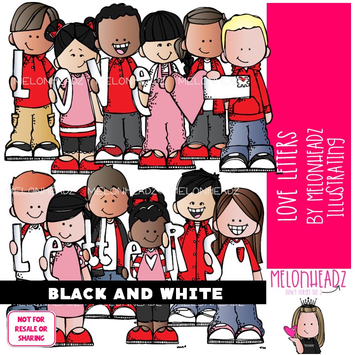 Love Letters clip art, Valentine's Day clip art BLACK AND WHITE