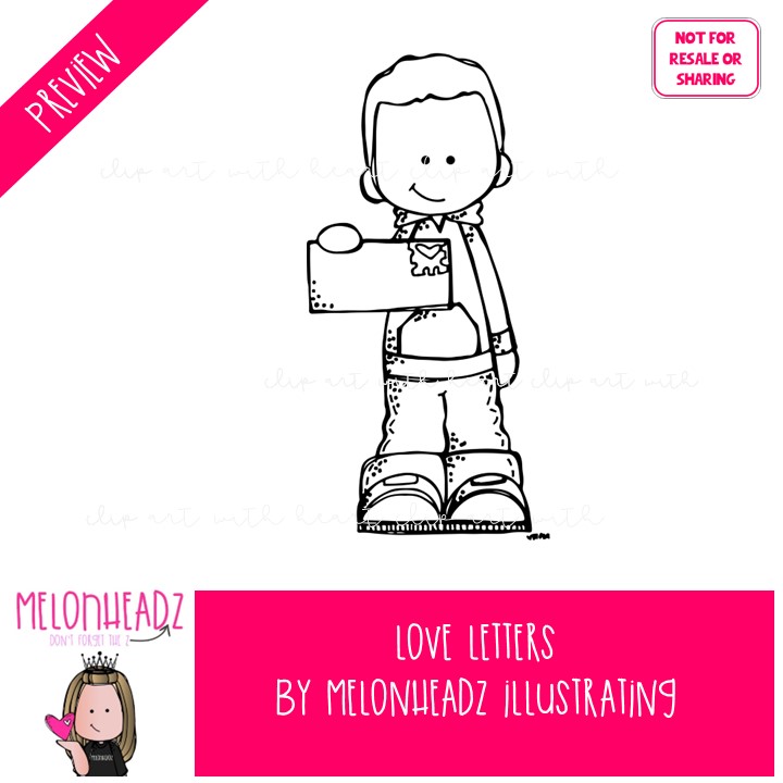 Love Letters clip art, Valentine's Day clip art BLACK AND WHITE - Image 2