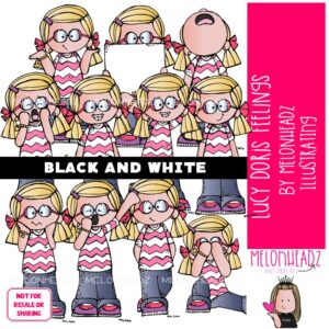 Lucy Doris clip art, Feelings clip art, Emotions clip art BLACK AND WHITE