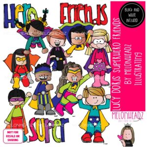 Superhero Friends clip art, Lucy Doris, Melonheadz Characters COMBO PACK