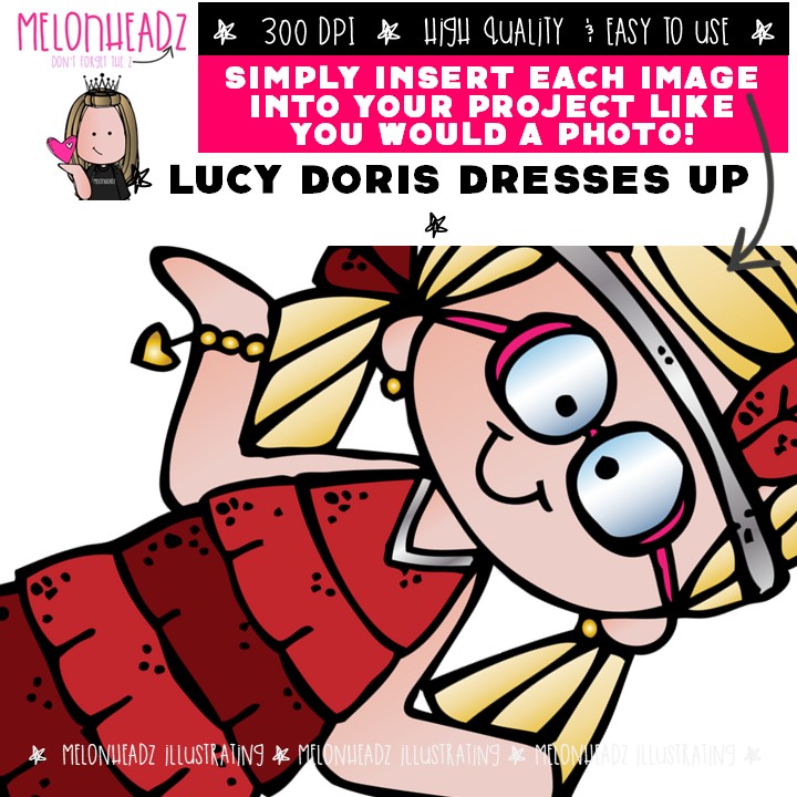 Lucy Doris Dresses up clip art, Halloween, Melonheadz Character COLORED Version - Image 3