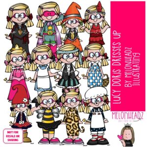 Lucy Doris Dresses up clip art, Halloween, Melonheadz Character COLORED Version