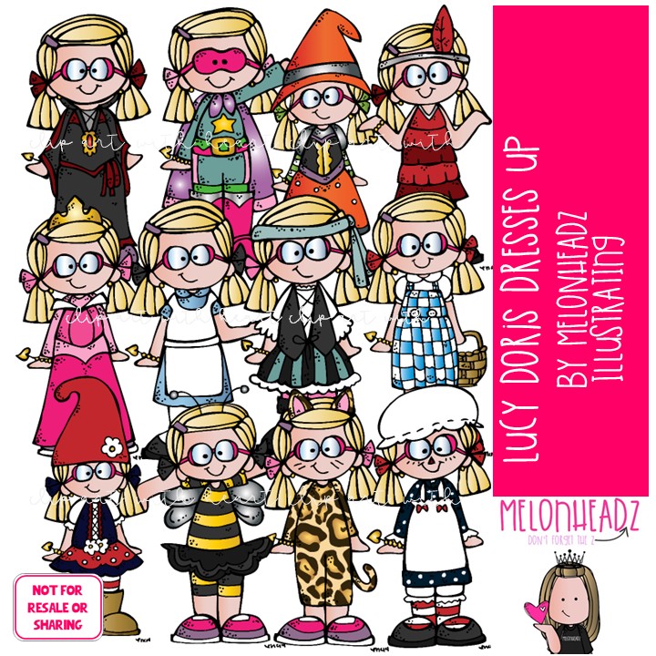Lucy Doris Dresses up clip art, Halloween, Melonheadz Character COLORED Version