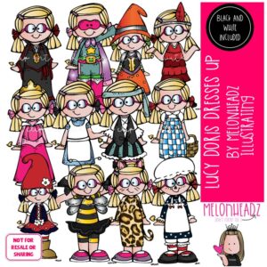 Lucy Doris Dresses up clip art, Halloween, Melonheadz Character COMBO PACK