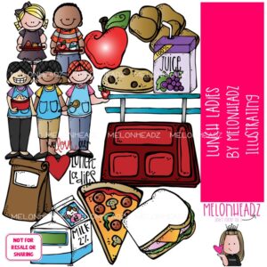 Lunch Ladies clip art, School Staff, food COLORED Version