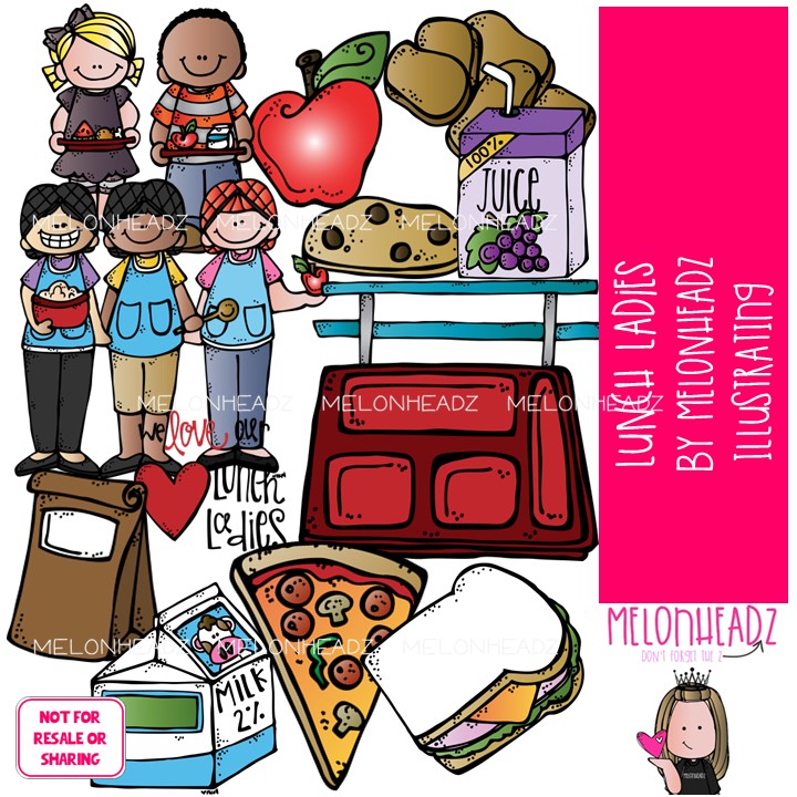 Lunch Ladies clip art, School Staff, food COLORED Version