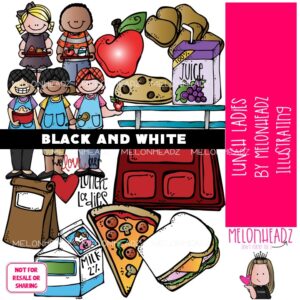 Lunch Ladies clip art, School Staff, food BLACK AND WHITE