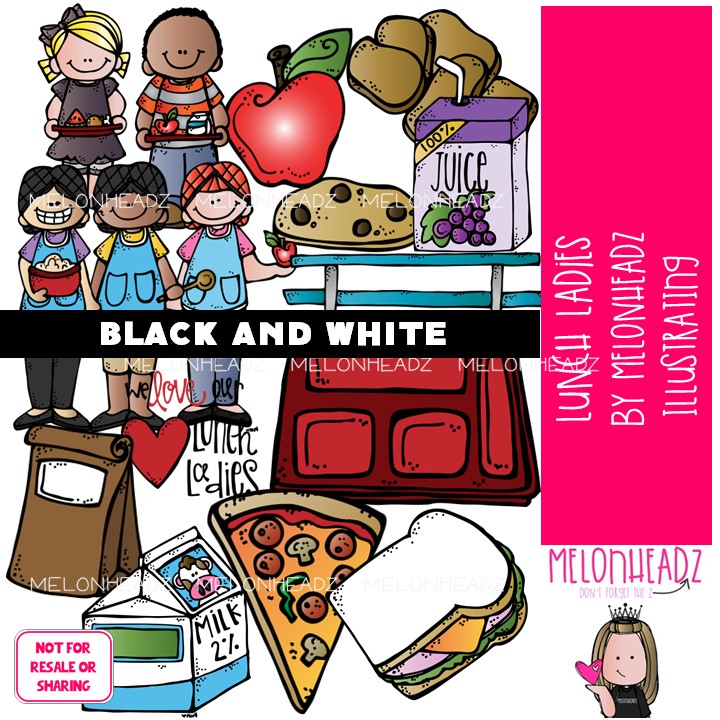Lunch Ladies clip art, School Staff, food BLACK AND WHITE