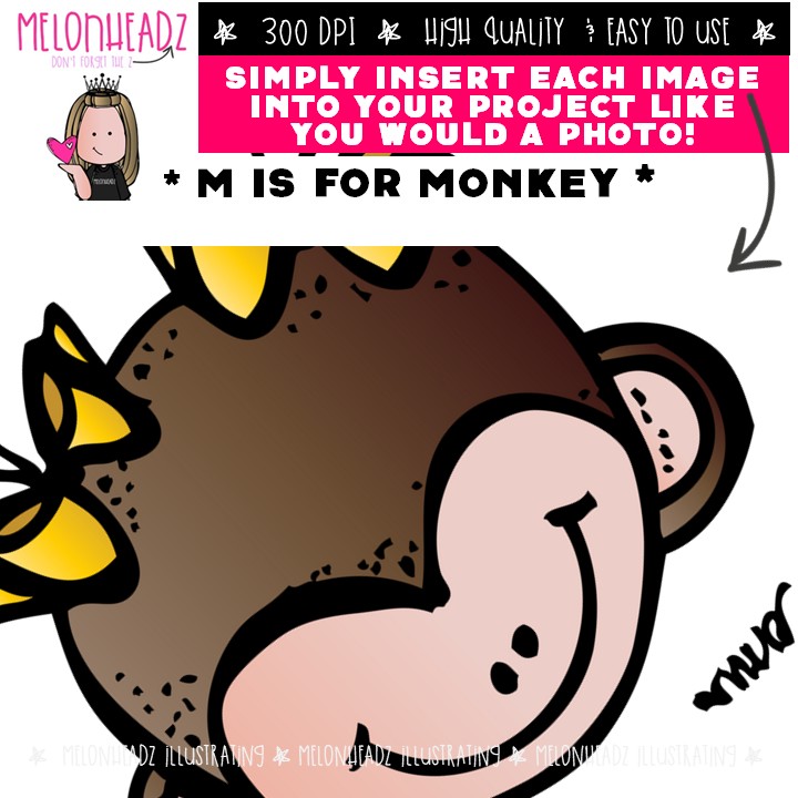 M is for Monkey clip art, alphabet, primate COLORED Version - Image 3